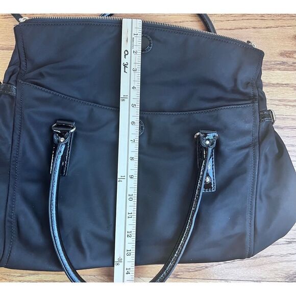 Kate Spade NY Black Nylon Purse Patent Leather Straps Carmen Fold Over Bag - Picture 12 of 16